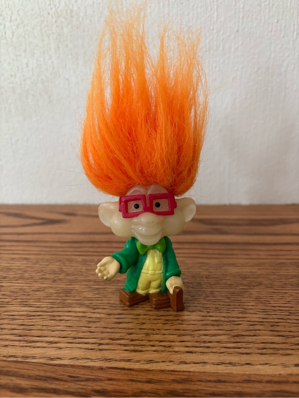 Vintage Burger King I/Q Orange-Haired Troll Doll with Glasses 1993 Glow in Dark